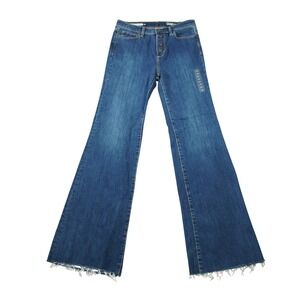 Gap Size 29 Denim Flare High Rise Jeans Blue Button Fly Raw Hem NEW Casual